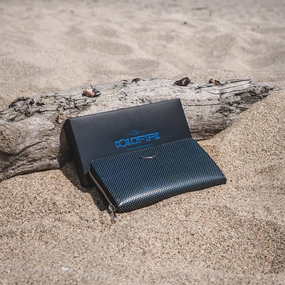 ColdFire Prism Vault coloured carbon zip wallet on driftwood - limited edition